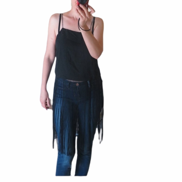 Revolve Line and Dot crop top long motion fringes Y2K style black size Large - Picture 1 of 7